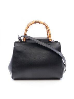 Gucci Handbag Nymphaea Bamboo 2-Way Black Leather Bambu Small Tote